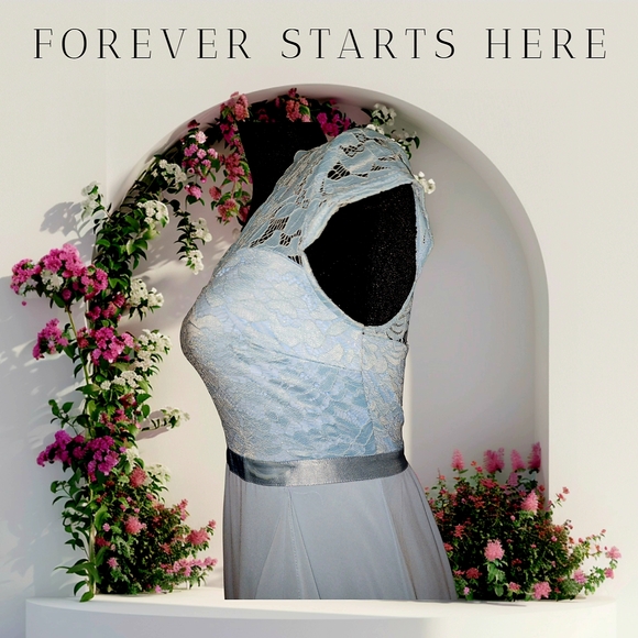 Blue Asymmetrical High-Low Maxi Dress with Flutter Cap Sleeves - Picture 3 of 5